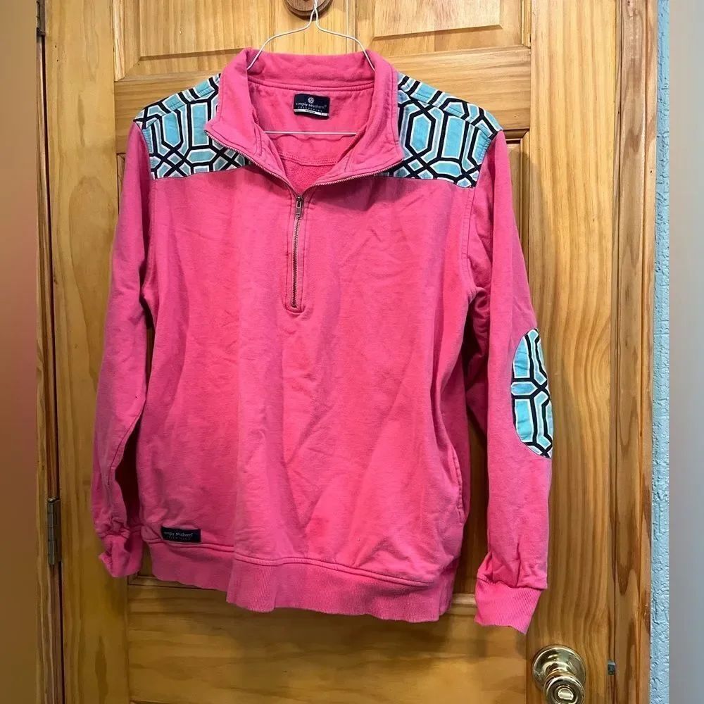Simply Southern size M pink and aqua half zip sweatshirt